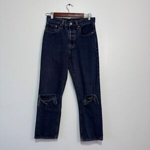 Levis 501 Original Cropped Distressed Jeans Dark Wash 27x26 36200-0144 Womens‎